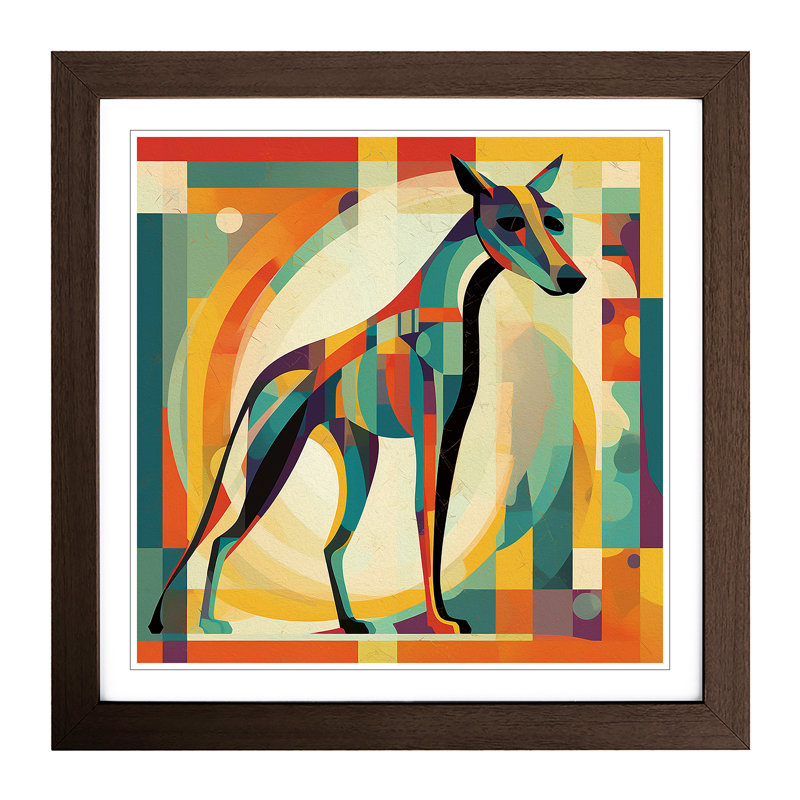 Greyhound Dog Constructivism No.2 - Single Picture Frame Print on Wood, Walnut