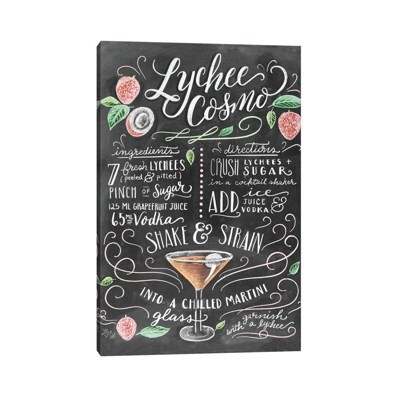 Lychee Cosmo Recipe by Lily & Val - Wrapped Canvas Print, Wrapped Canvas, 20.32 cm H x 30.48 cm W
