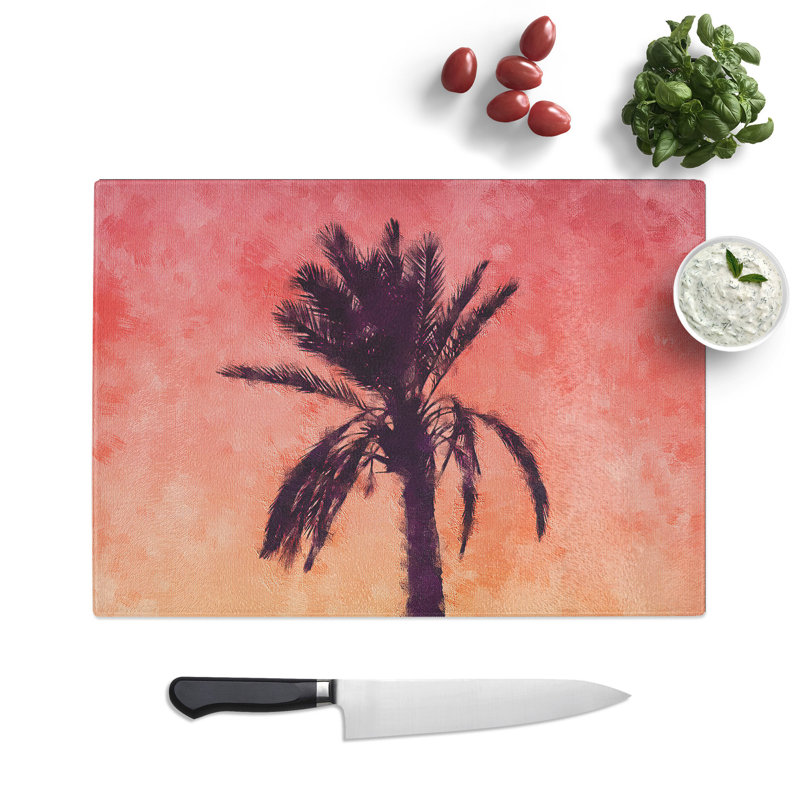 Tempered Glass Summertime Palm Tree Chopping Board, 20 cm x 28.5 cm