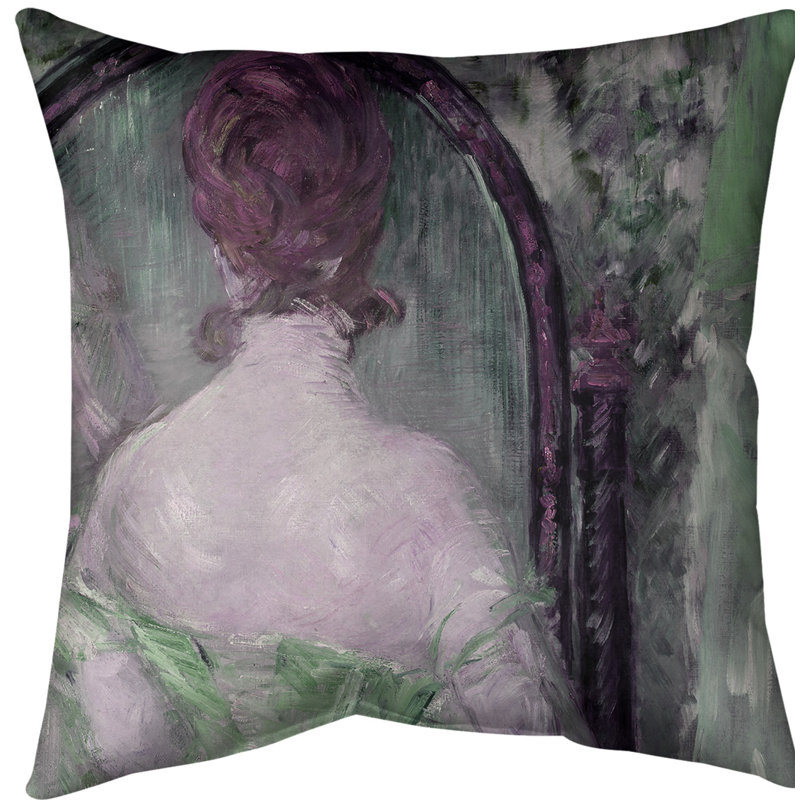 Coussin avant le miroir, 14 po x 14 po, Vert, Sergé de coton