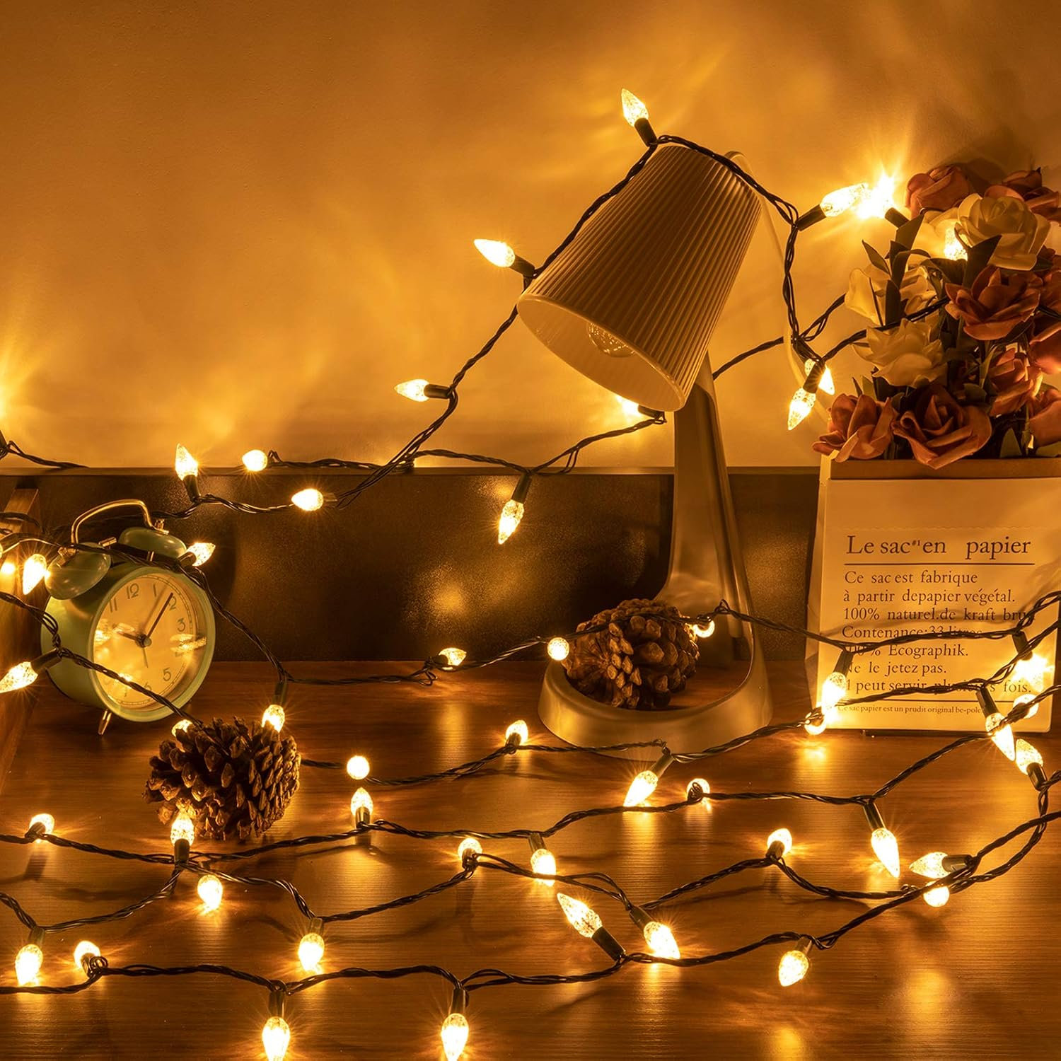 66' C6 LED Christmas String Lights, Warm White, 200LED