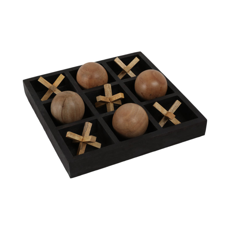 Ivianna Wood & Metal Tic-Tac-Toe Game - Mango Wood Pieces - 10" Black Board