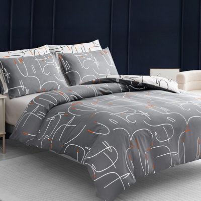 Premium Reversible Duvet Cover Set with Zipper Closure and Corner Ties