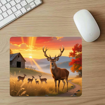 15.75×31.51inch Barn and Deer Scene Diatom Mud Mouse Pad Personalized Hard Desk Mat with Non-Slip Base for Gaming and Office