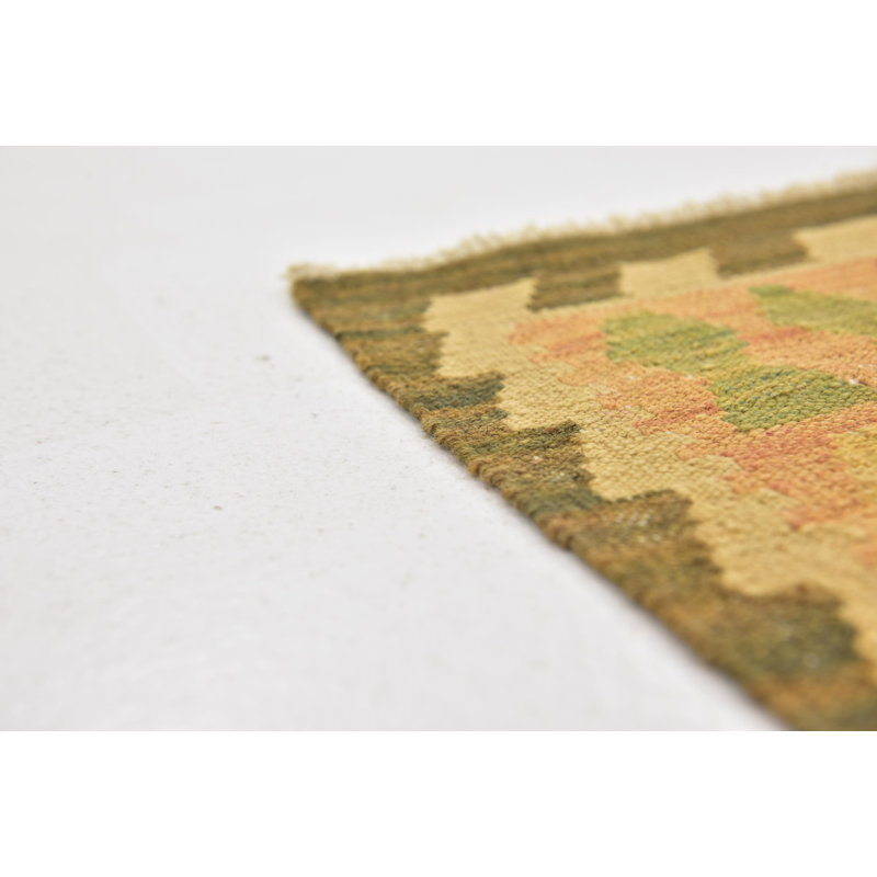 Tapis de surface en laine orange 2 pi 8 po x 4 pi 3 po one-of-kind à la main noué la new age Elland