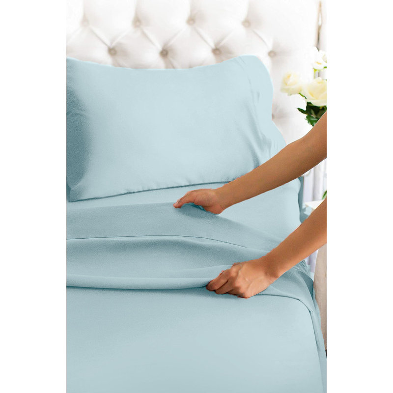  Ensemble de draps en rayonne de bambou 4 pièces Premium Luxury, Ensemble de draps pour lit simple avec deux taies , Aqua