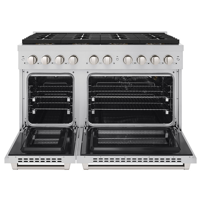 ZLINE 48 in. Paramount Gas Range with 8 Burner DuoPro Cooktop and Dual Ovens with White Matte Doors, Stainless Steel
