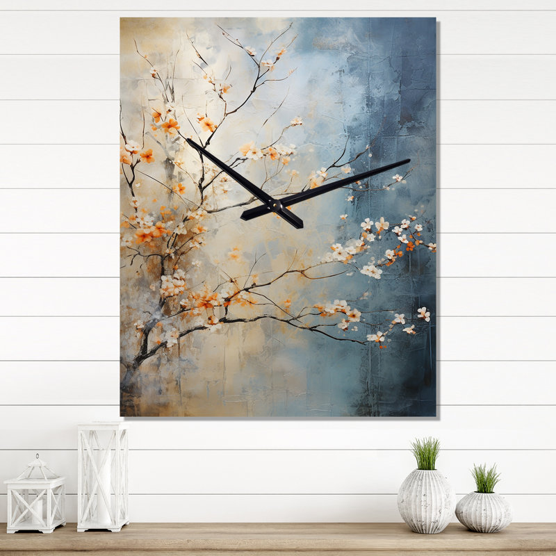 Horloge murale orange sur fond érable orange sarcelle brillant braises III, Petit