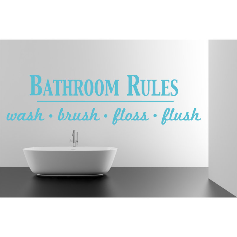 Décalcomanie murale règles de salle de bain, H 17 po x l 65 po x P 0,01 po, Bleu geyser
