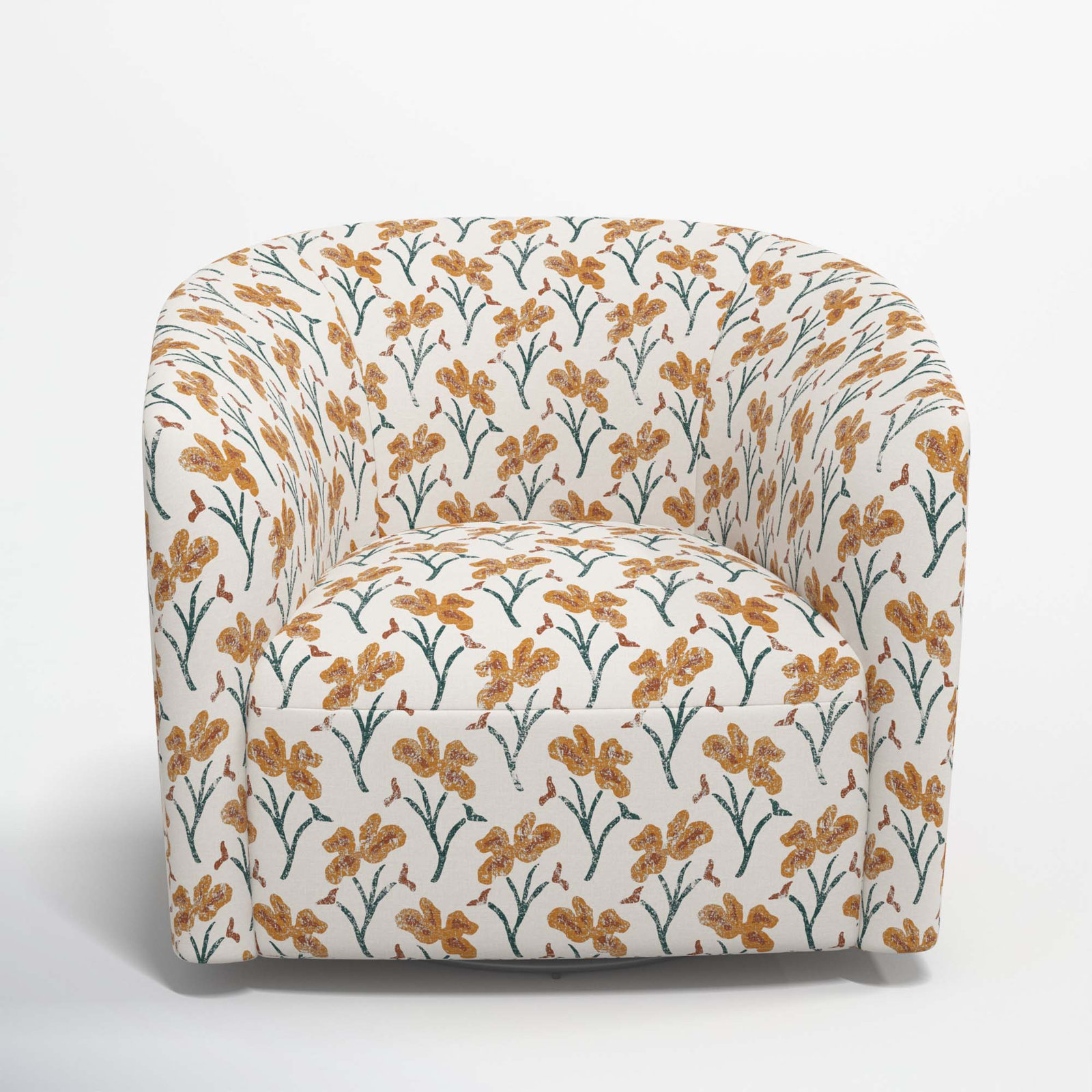 Marita Swivel Barrel Chair, Vanves Floral Ochre Teal