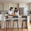 360° Swivel Upholstered Bar Stools - Walnut Wood Counter Chairs Load 150Kg-118151906