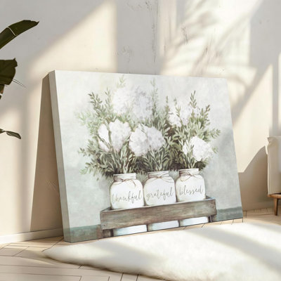Pristine Hydrangea Bouquet Sentiments 16" X 24" Canvas Solid Wood Frame Support Wall Art, White