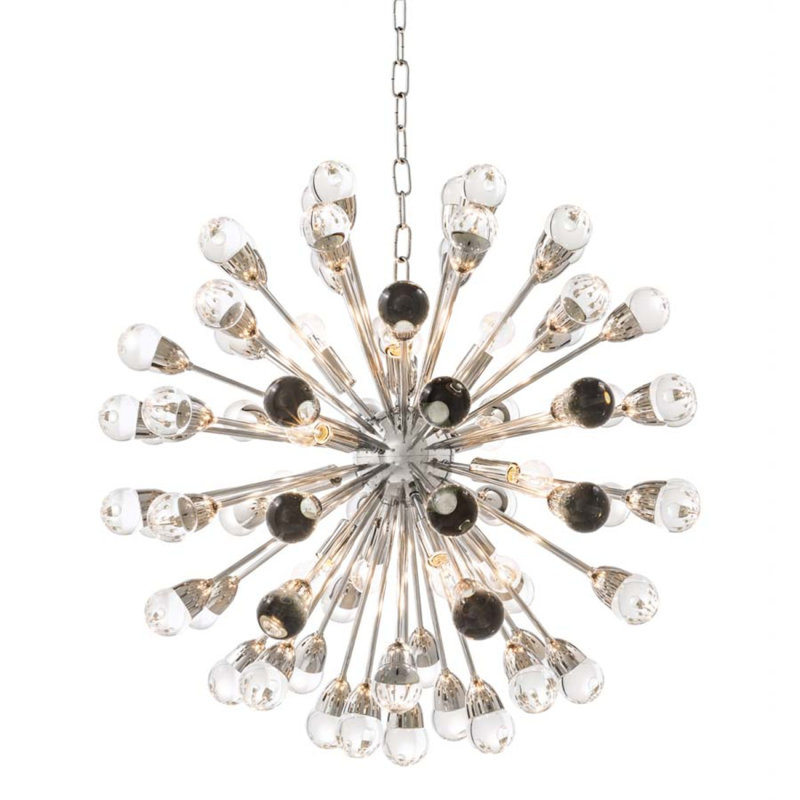 Lustre sphérique Spoutnik 12 lumières Antares, Nickel, H 89 po x l 30 po x P 30 po