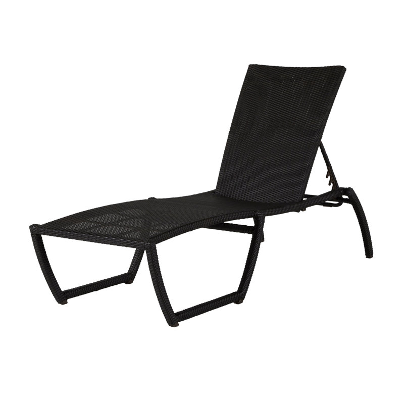Skye 80.5" Long Reclining Single Chaise with Cushions, No Welt, Arbor Chambray Dove Sunbrella®, Black Walnut