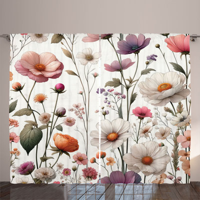 Ambesonne Curtains 2 Panel Set, Tender Flowers Garden Scene, Mauve Sage Green Rose -  p_sd1713_108x84