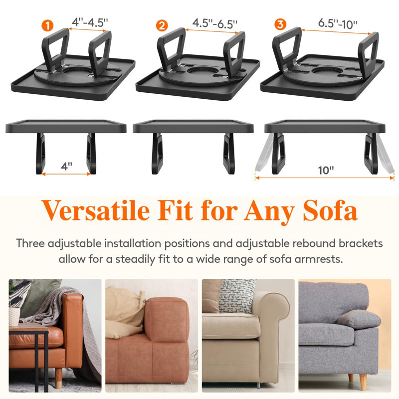 Rotating Couch Armrest Table, Adjustable Sofa Arm Clip Holder Tray, Large Foldable Stable Sofa Table With Reinforced Clamp, (Black)