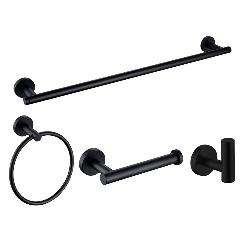 Ensemble de quincaillerie de salle de bain murale 4 pièces avec barre à serviettes 24 po Martella, Noir mat