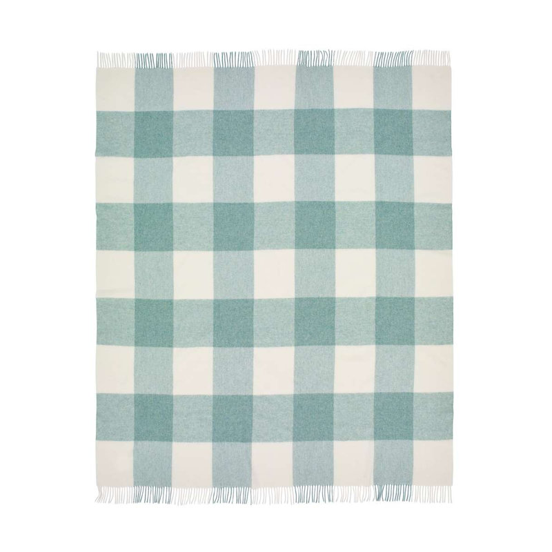 Jeté tissé en laine d'agneau Merino, Carreauté vert