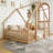 Full Wood House-Shaped Floor Bed with Fence-342421995-342421990