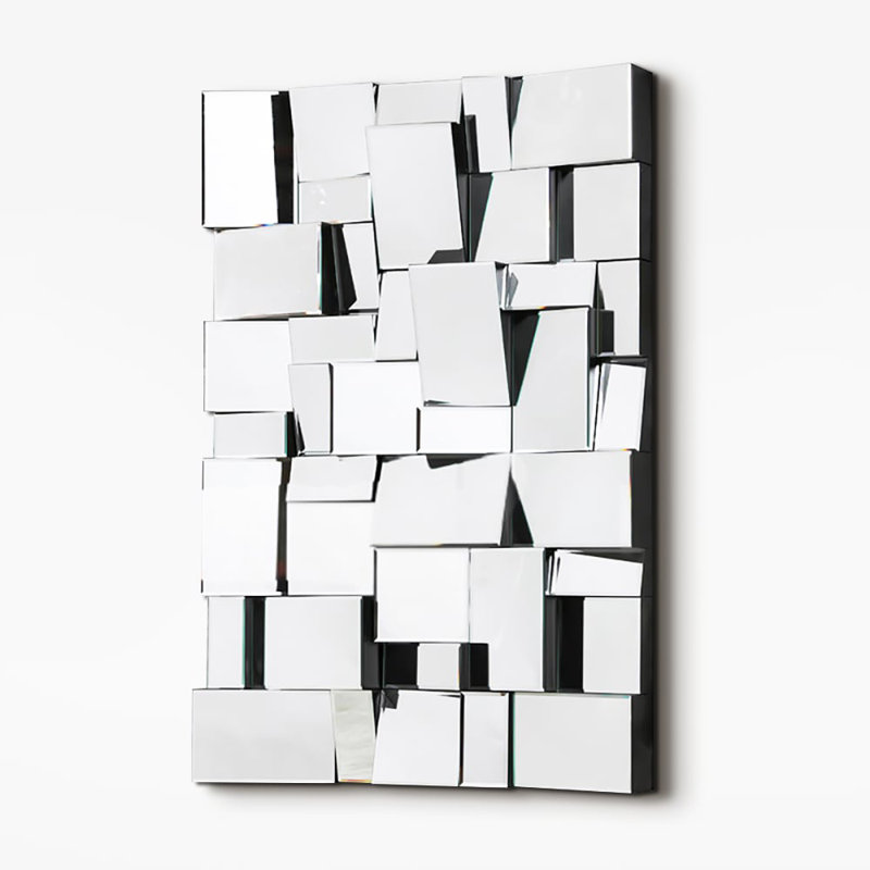 39.4" Glam Irregular Silver Decorative Frameless Earthquake Wall Mirror