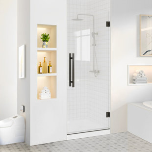 28" W × 72" H Hinged Frameless Shower Door With 5/16"(8mm) Clear Glass