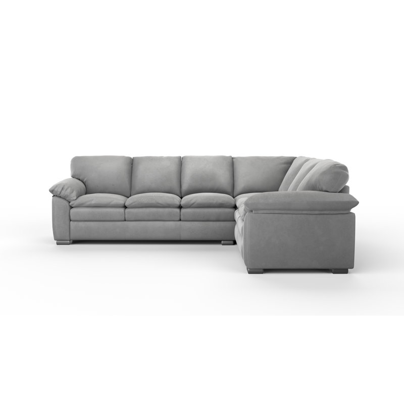 Capri 3x2 100% Full Top Grain Leather Sectional, Left Hand Facing, Plush Pebble Genuine Leather