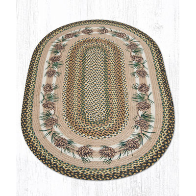 Earth Rugs Needles & Cones Oval Patch Tread Rug Wool Blend, Rustic Pinecone Design for Lodge & Nature-Inspired Spaces