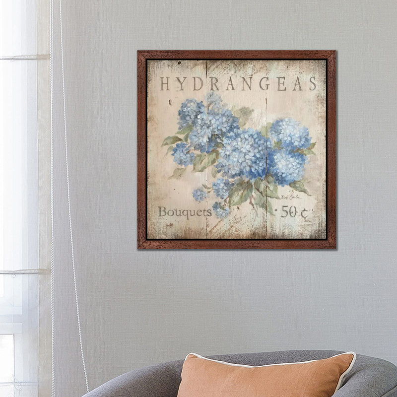 Hydrangeas Bouquets (50 Cents) by Debi Coules - Wrapped Canvas Painting, 93.98 cm H x 93.98 cm W, Brown Framed