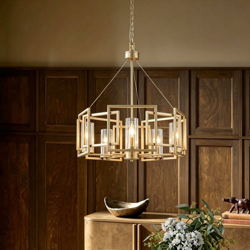 5 - Light Dimmable Glass Drum Chandelier