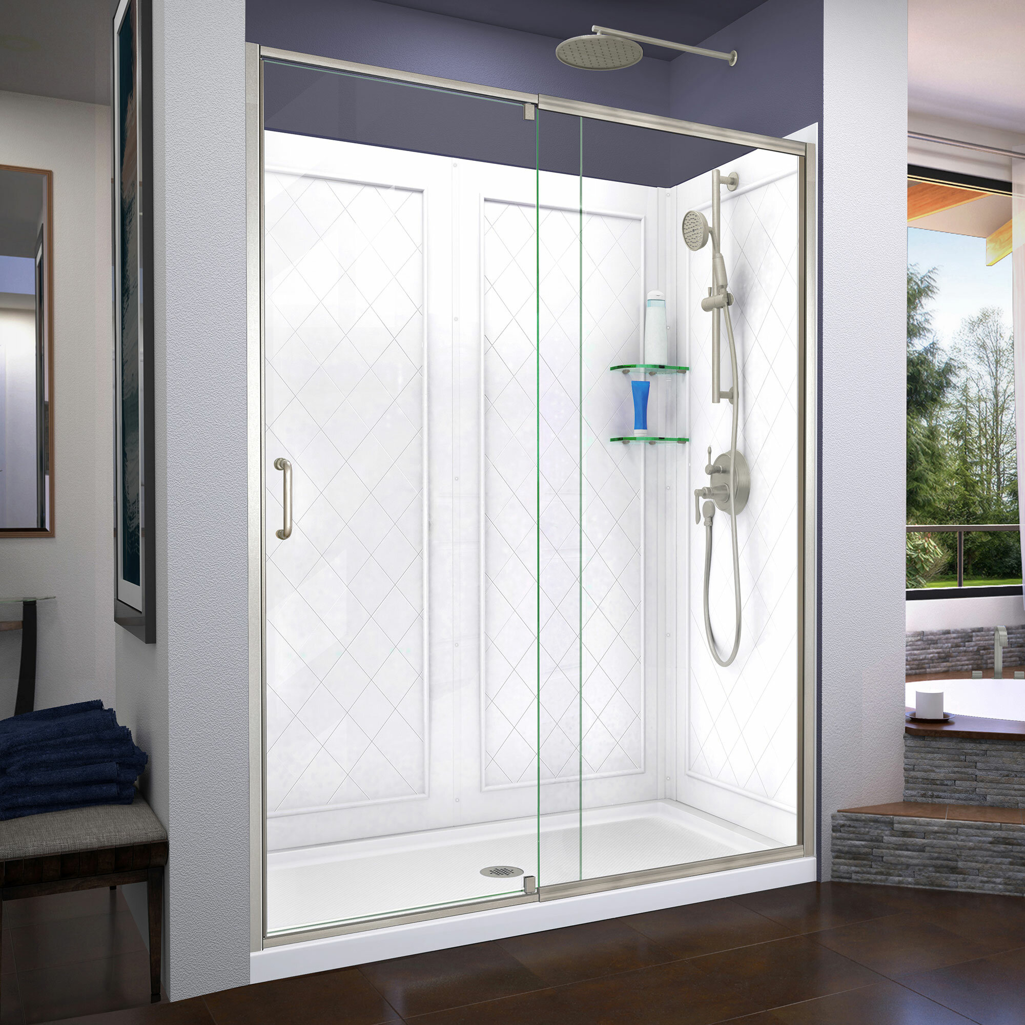 VTI 60 W X 36 D X 72 H Frameless Sliding Shower Enclosure With