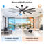 Ventilateur de plafond moderne de 183 cm (72 po) avec lumière et télécommande, moteur CC silencieux réversible à 6 vitesses, éclairage DEL 3CCT, pales en bois double face-133753165
