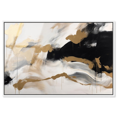 «Melting Clouds» avec encadrement doré abstrait en verre acrylique encadré par Art Remedy, cadre blanc, 54 x 36
