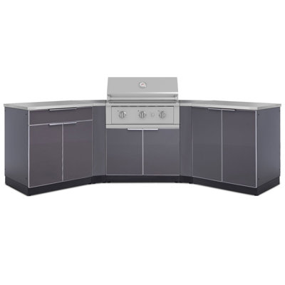Ensemble d'armoires d'extérieur en aluminium 7 pièces avec barbecue au propane liquide 33 po