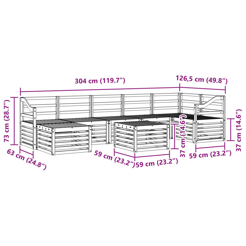  Outdoor Sofa Set 8 pcs Solid Acacia Wood Sectional Garden Furniture