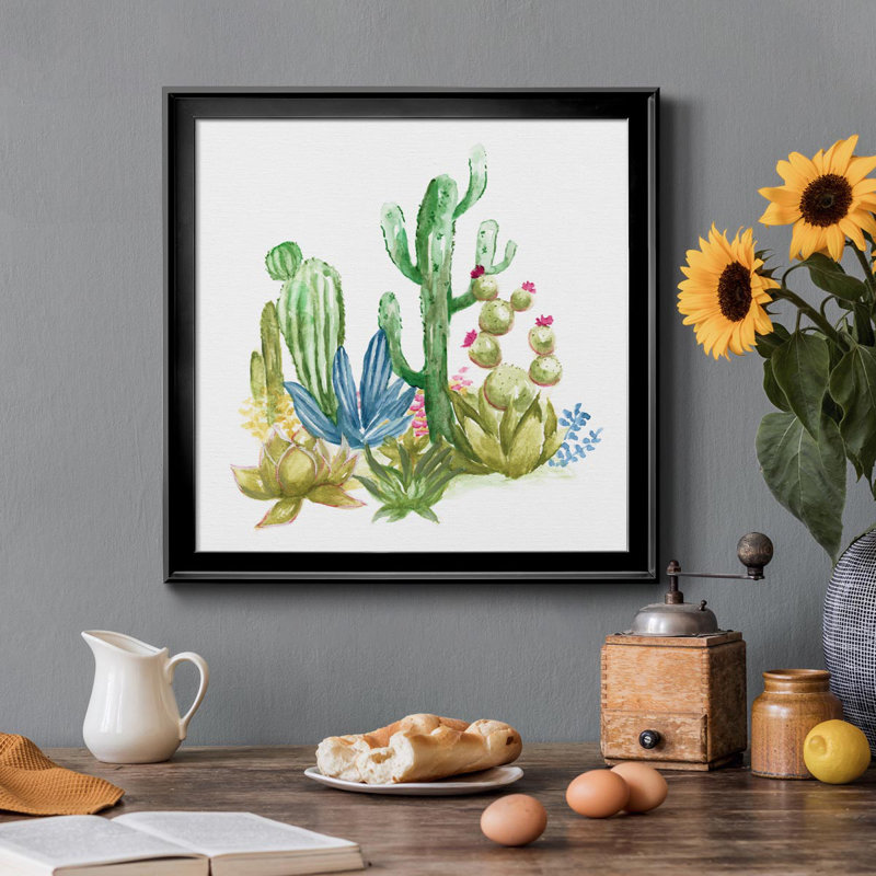 Cactus Vignette II - peinture sur toile encadrée, H 17,5 po x l 17,5 po x P 1,5 po, Noir