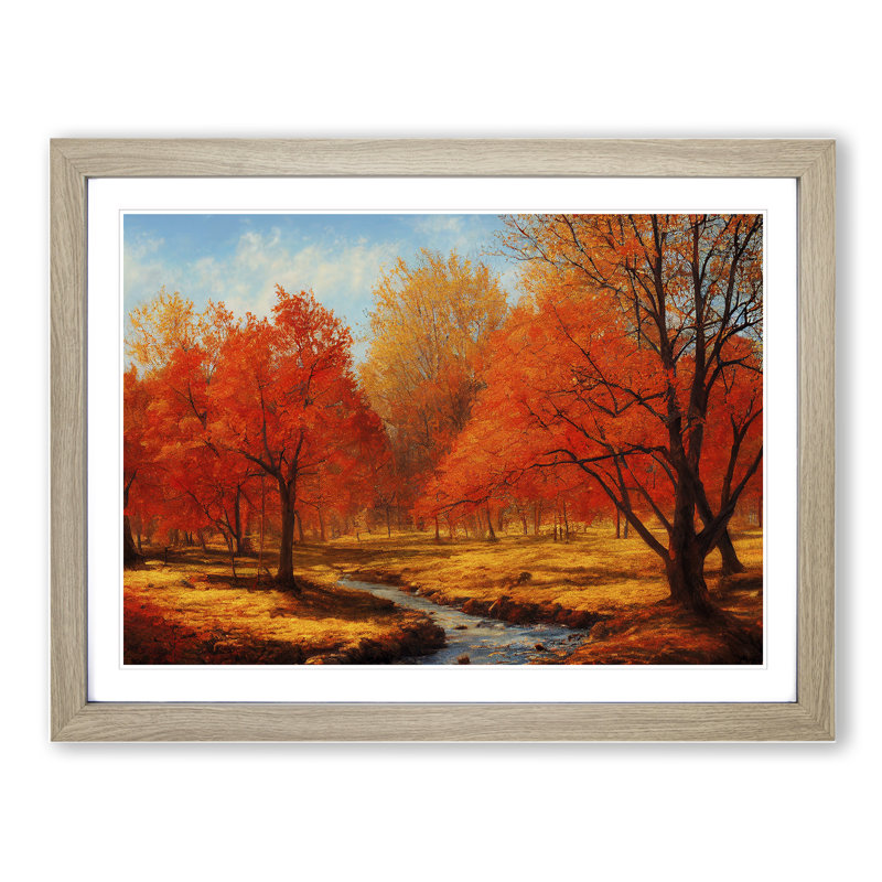 Autumn Forest Trees Vol.4 - Single Picture Frame Print, 46cm H x 64cm W x 2cm D, Oak Framed