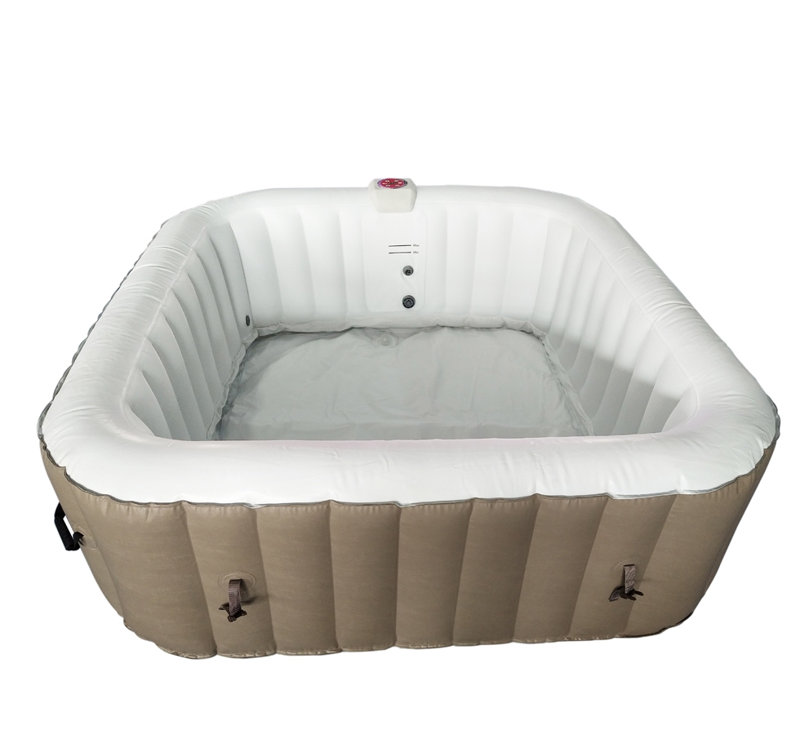 Brown and White 6-Person Square Inflatable Hot Tub Spa with Cover