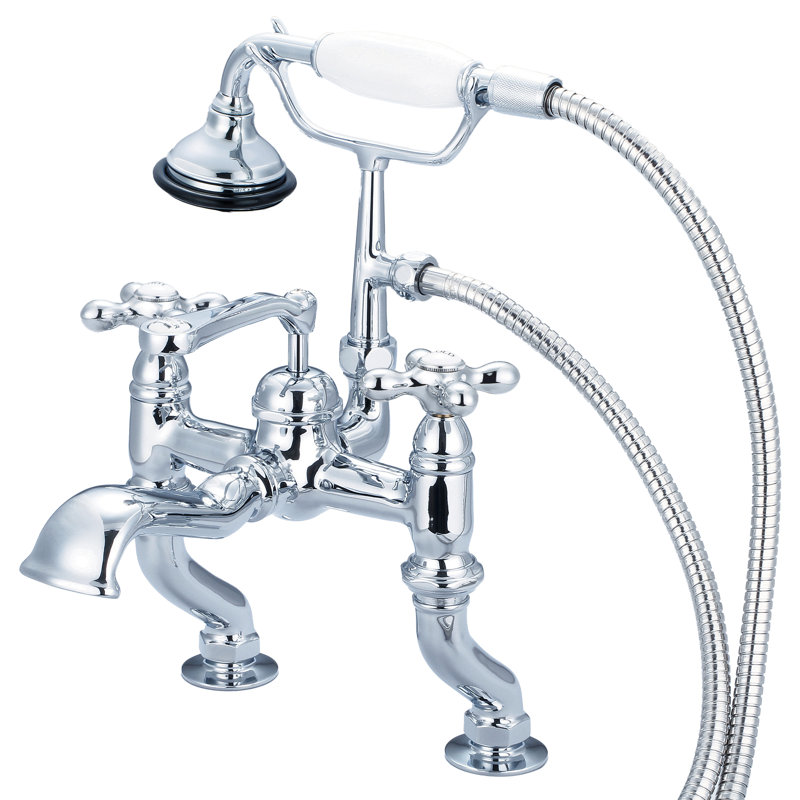 Stonington Deck Tub Spout, Cross Handles, Hand Polished, Richly Triple Plated Chrome Finish