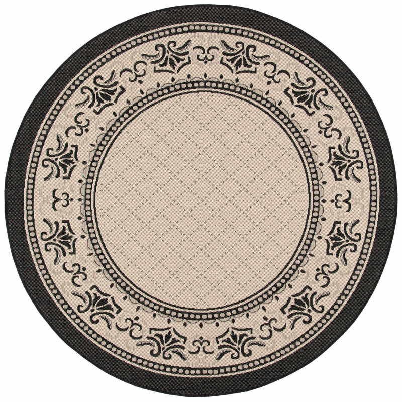 Tapis intérieur / extérieur brun clair / noir Arneshia, Rond 7 pi 1 po