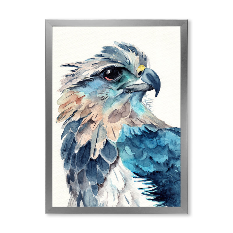 Portrait d'un aigle bleu - peinture sur toile, H 32 po x l 24 po, Cadre photo argenté
