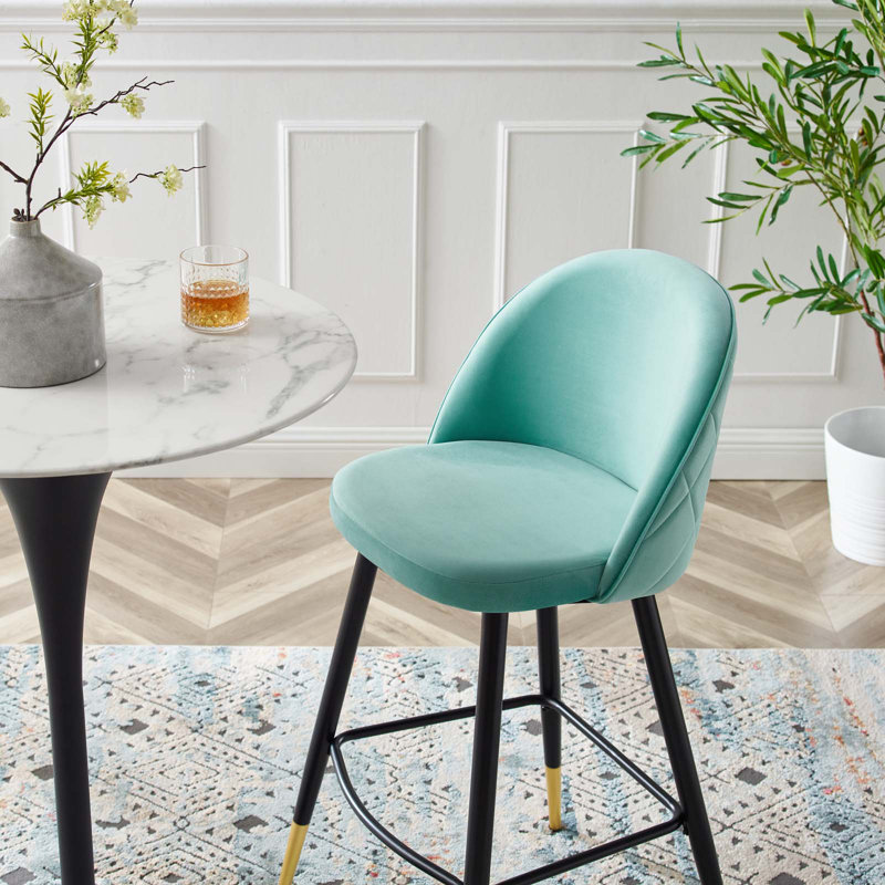 Cordial Performance Velvet Bar Stools - Set of 2, Mint