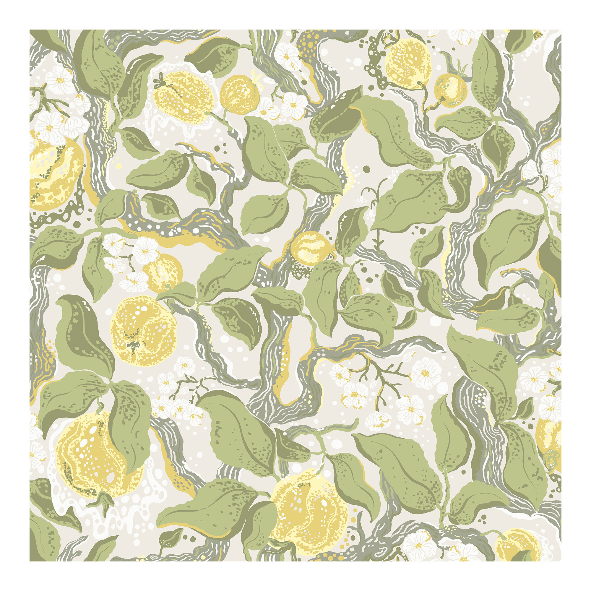 Botanical Wallpaper, Gray/Yellow