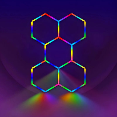RGBW Hexagonal Modular Chandeliers, Wall Lamps, And Honeycomb Ceiling Lamps, Suitable For Garages, Basements, Game Rooms, And Gyms (Five-Piece Set)