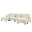 Canapé modulaire classique en U modulaire à 4 places avec accoudoirs évasés et volants amovibles, jupes plissées et pieds fuselés, canapé en nuage à assise profonde en chenille avec repose-pieds mobiles, blanc beige-369821554