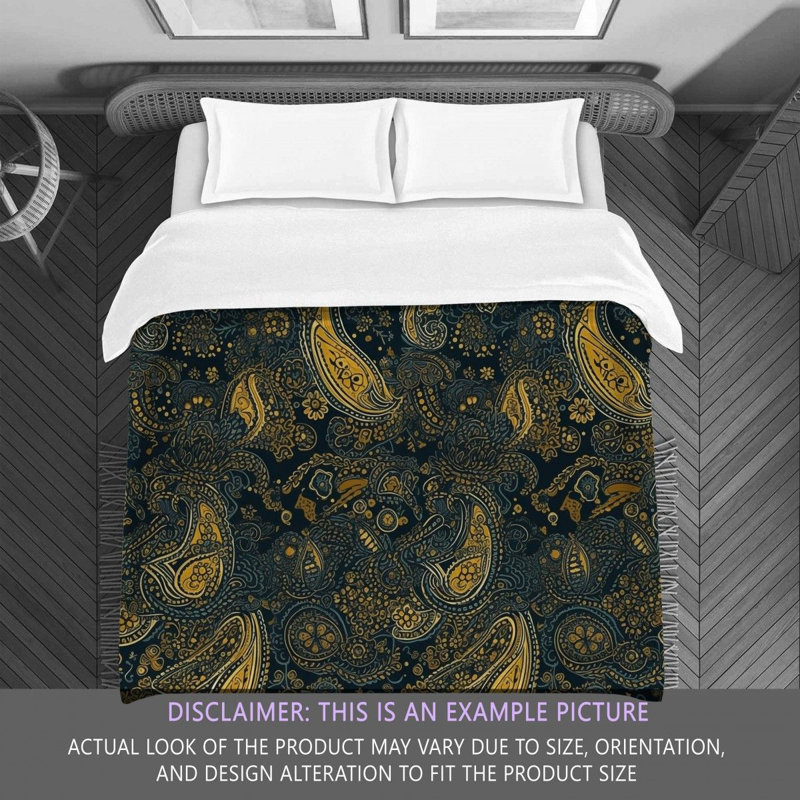 Botanical Blue/Gold Microfiber Comforter, King Comforter
