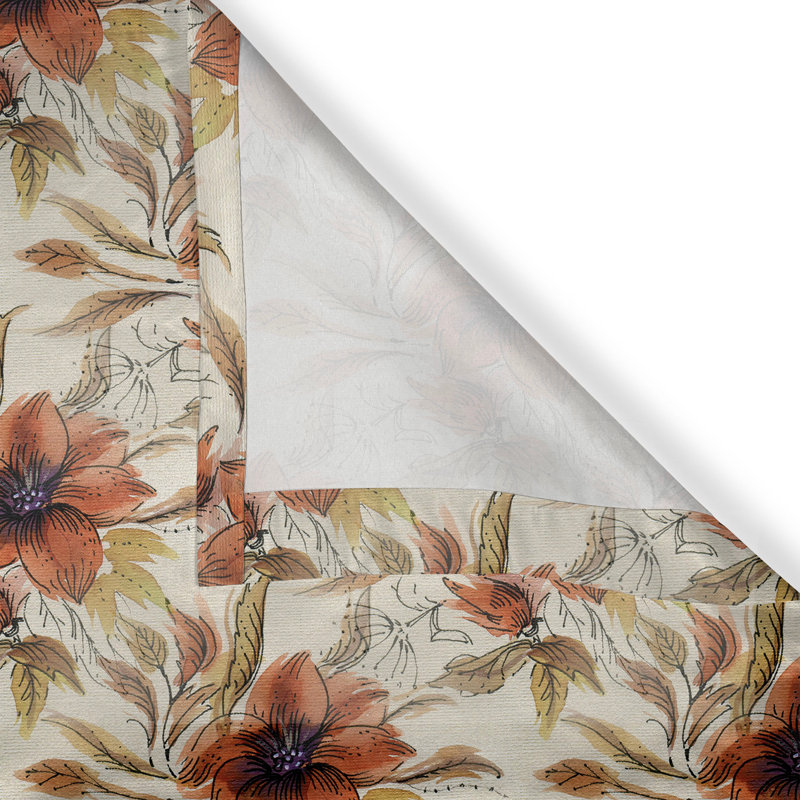 Red Barrel Studio® Vintage Grommet Curtain Garden Flowers Autumnal Art 50" x 54" Cinnamon Pale Khaki Beige, 50" W x 96" L