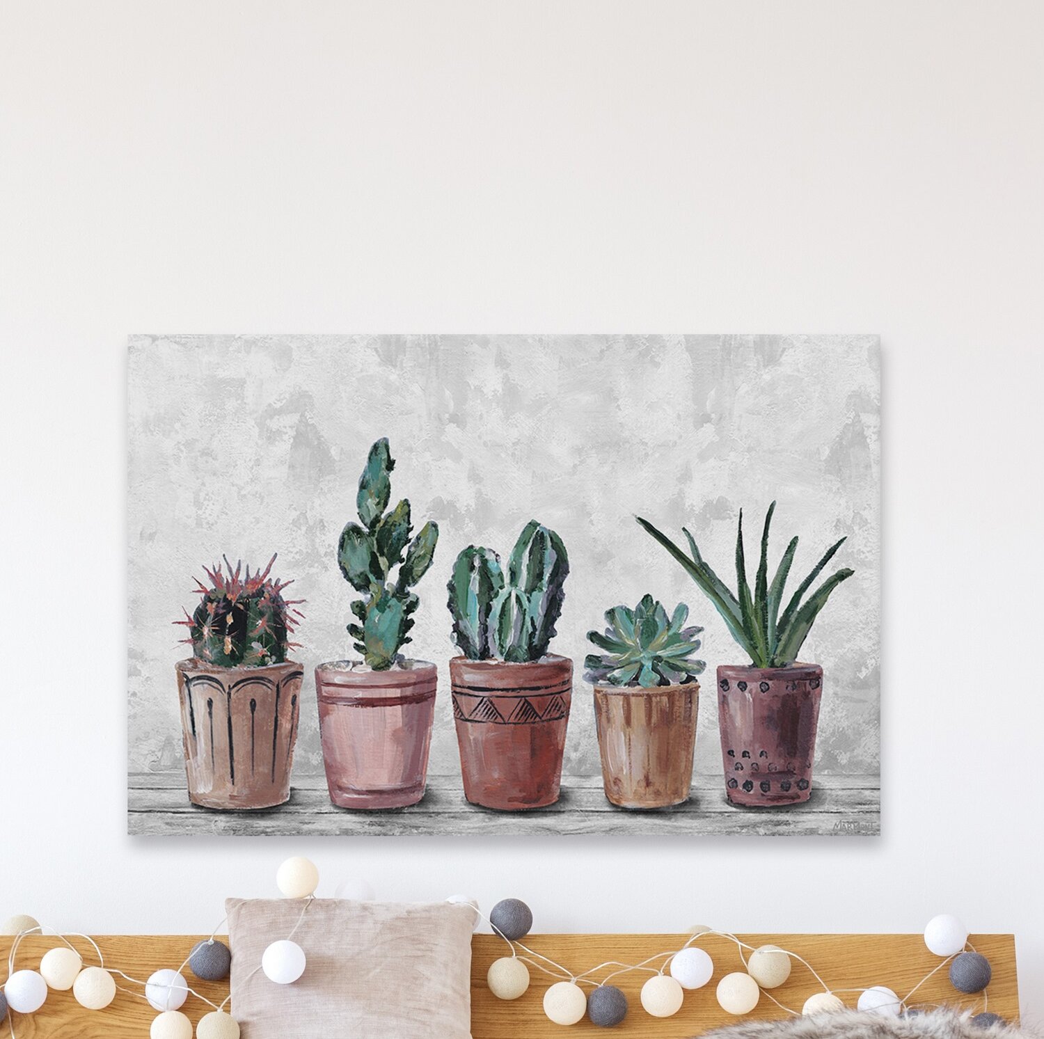 Union Rustic Succulents In Terracotta Pots On Canvas Painting