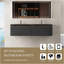 Ensemble de meuble-lavabo flottant avec lavabo, meuble de rangement mural moderne rayé avec tiroirs à fermeture en douceur et double cuve en quartz, noyer fumé