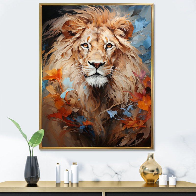 «Eernal Majesty Lion Timless Gaze I», reproduction sur toile, Encadrement doré, H 20 po x l 12 po