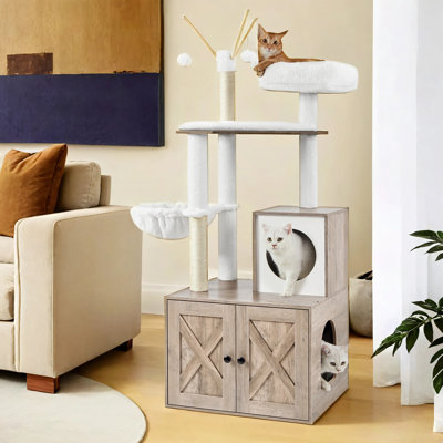 55.1" Cat Tree with Litter Box Enclosure
